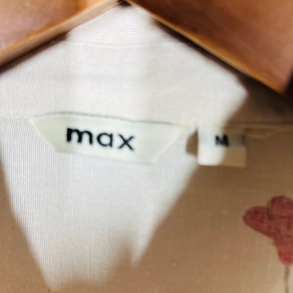 Max Half Button Mod Floral Print Tunic Tan Pink Red Hi Lo Hem - M - Picture 3 of 5